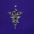 Dragons entwined round pentagram with black stone